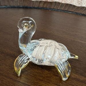 Glass Turtle Figurine with Gold Accents